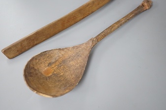 Two early treen spoons 20cm